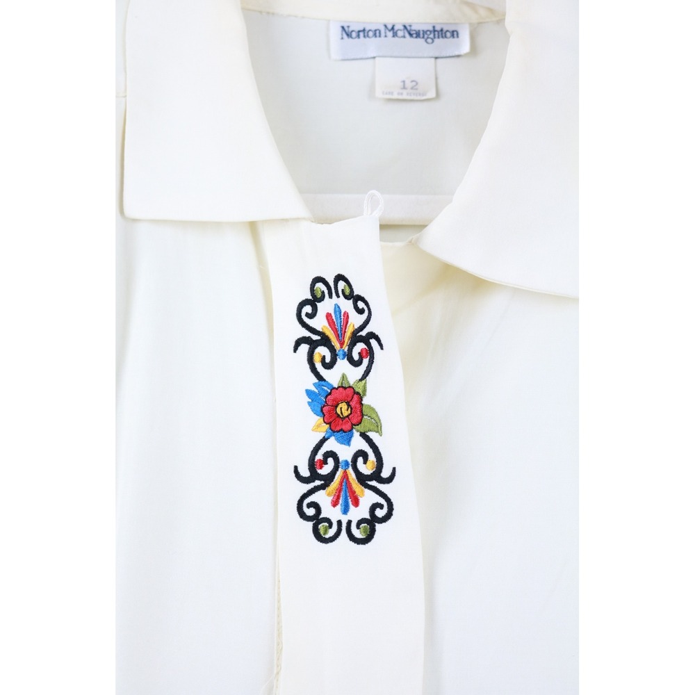 Norton McNaughton Blouse Womens 12 Ivory Embroidered Short Sleeve Vintage Top - Picture 6 of 9
